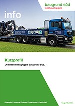 Titelbild des Kurzprofils 2022 von BauGrund Süd mit Firmenfahrzeug